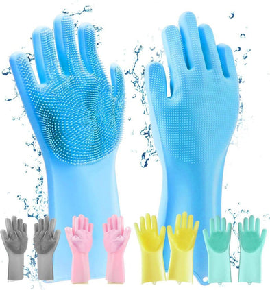 Magic Silicone Dish washing Gloves – Reusable Rubber Cleaning Gloves with Built-In Scrubber