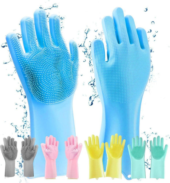 Magic Silicone Dish washing Gloves – Reusable Rubber Cleaning Gloves with Built-In Scrubber