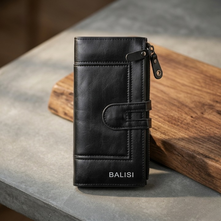 Premium Balisi Leather Long Wallet – Elegant Bi-Fold Business Clutch & Multi-Card Travel Organizer for Men