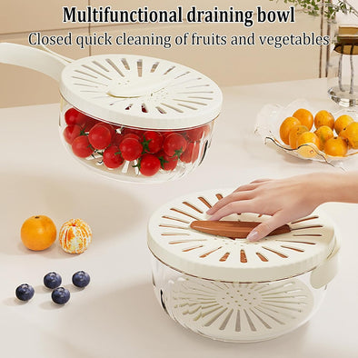 Kitchen Fruit Drainage Basket with Lid – Multi functional Dual-Layer Bowl for Washing, Draining & Storing Fruits and Vegetables